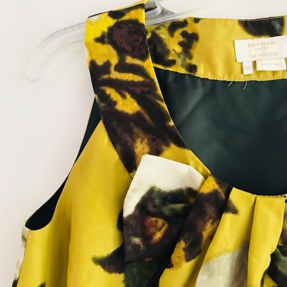 Kate Spade | Bette Silk Floral Top Womens XS Extra Small Yellow Bow Sleeve - Picture 8 of 12